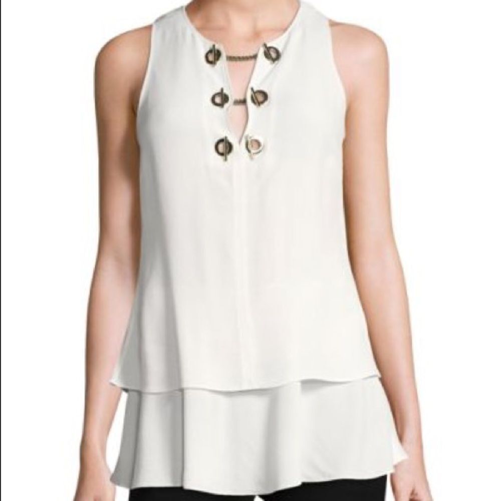 NWT DEREK LAM 10Crosby Soft White Silk Grommet Top